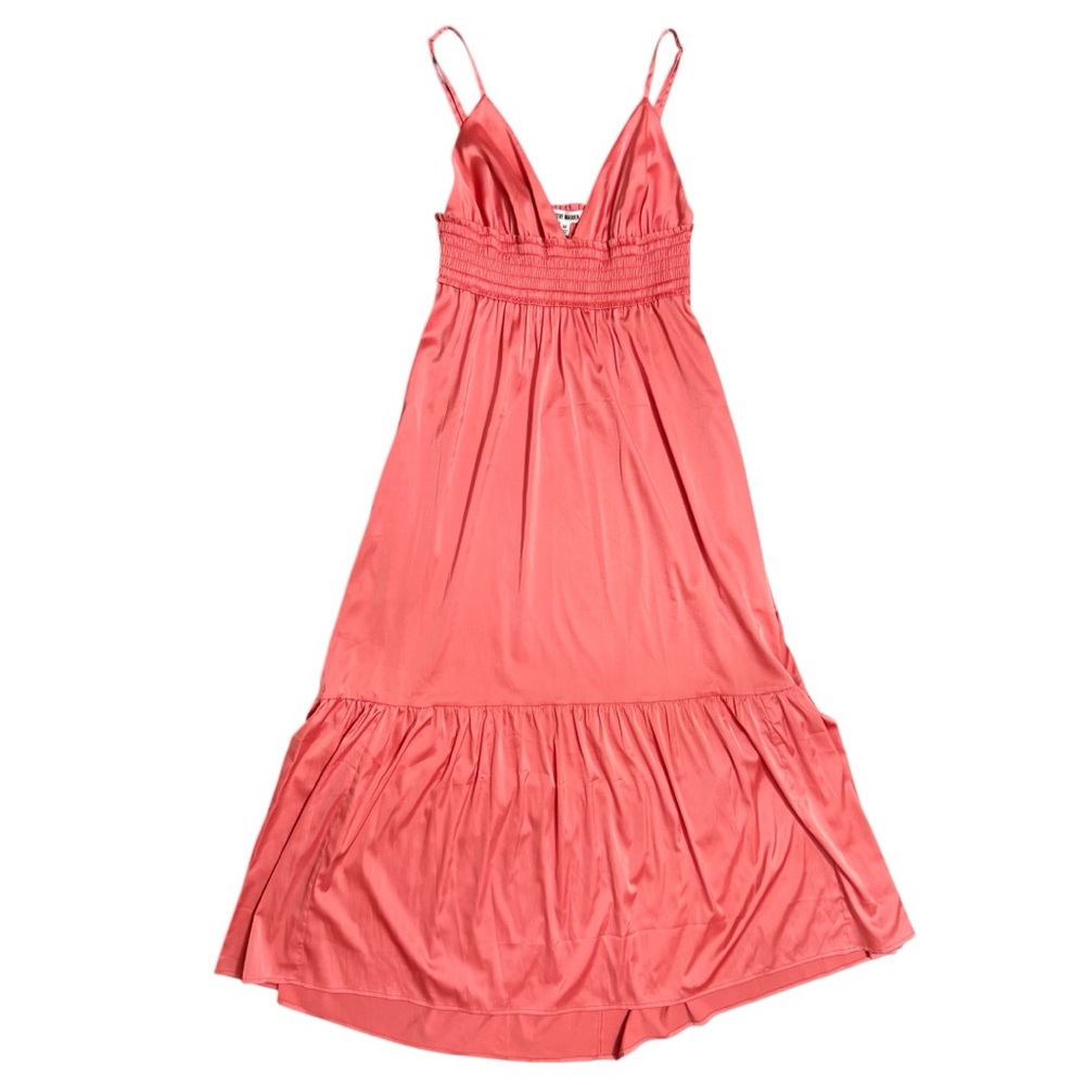 Steve Madden Maxi Dress Womens Deep V Neck Maxi Dress Satin Coral NEW